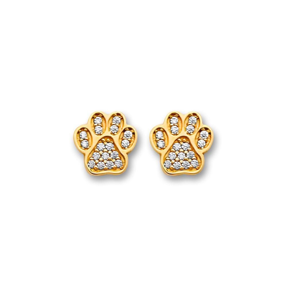 14K Solid Gold CZ Paw Earrings | Dainty Pet Lover Jewelry By Tehrani Jewelry